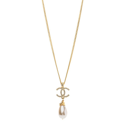Chanel Pearl Crystal Twisted CC Drop Necklace Gold 1 of 7