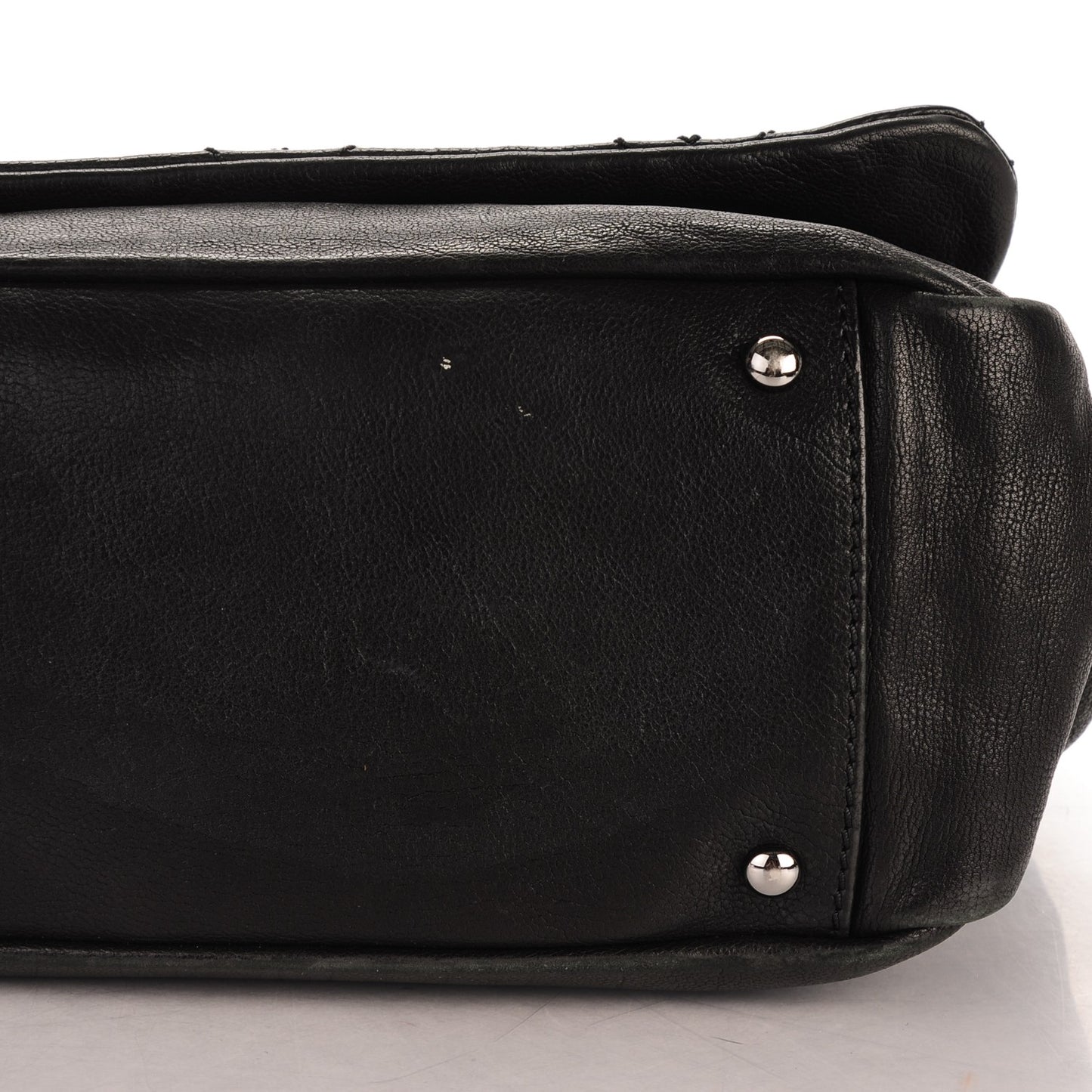 Calfskin Diamond Stitch Accordion Flap Black