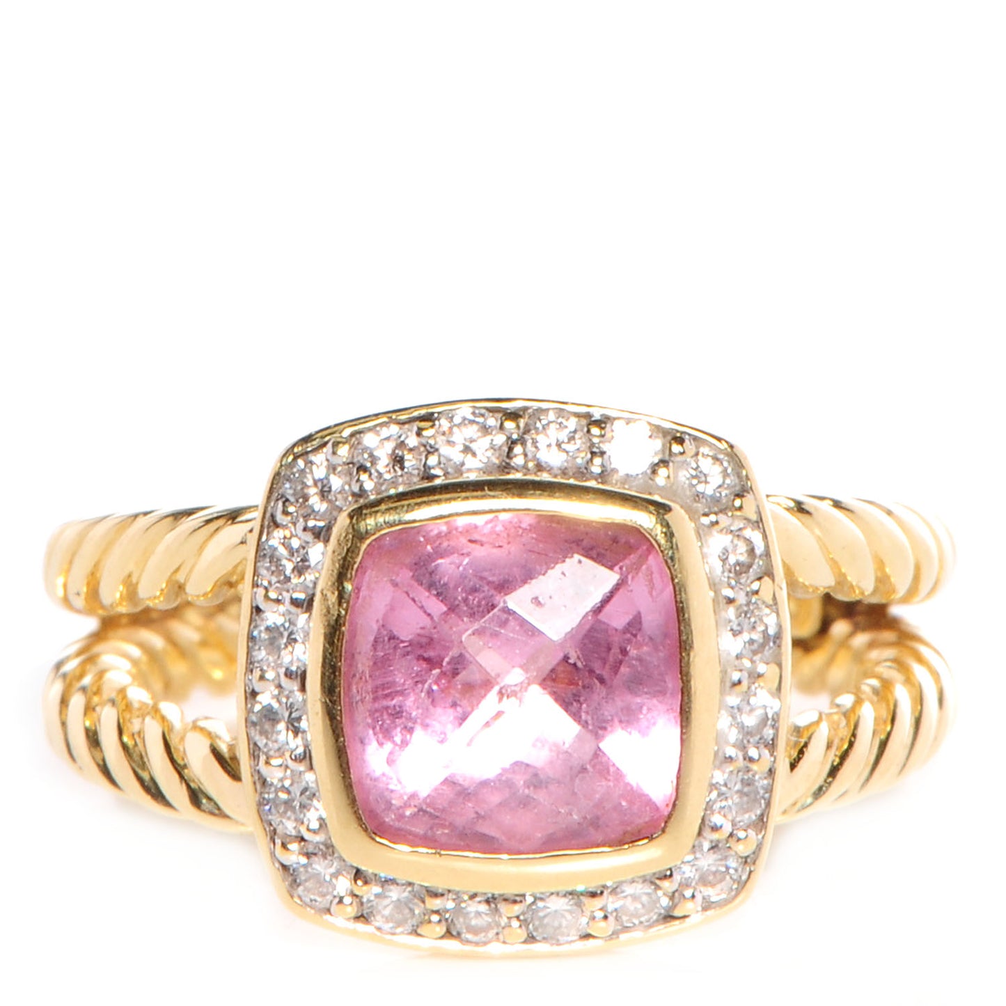 18K Yellow Gold Diamond Pink Tourmaline 7mm Petite Albion Ring 47 4
