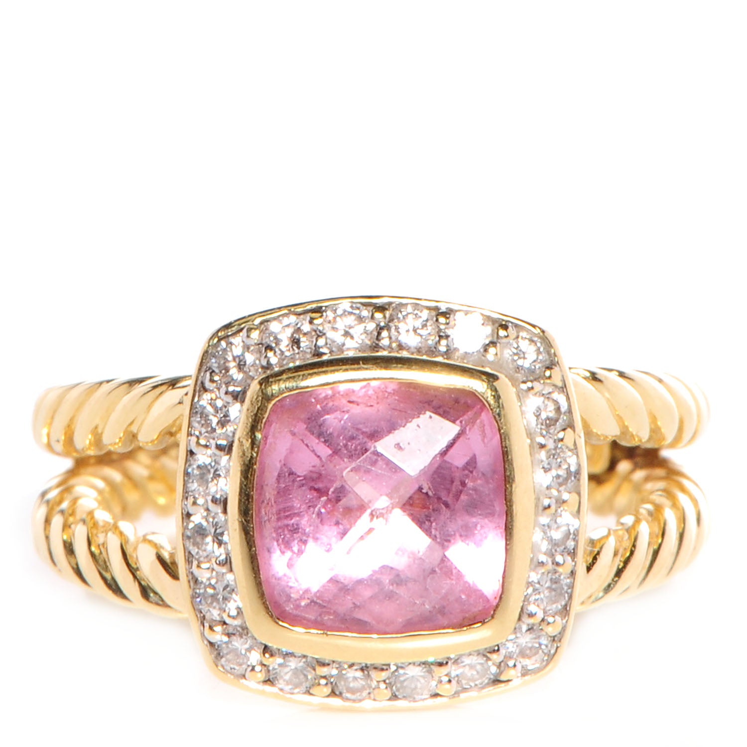 David Yurman 18K Yellow Gold Diamond Pink Tourmaline 7mm Petite Albion Ring 47 4 1 of 6