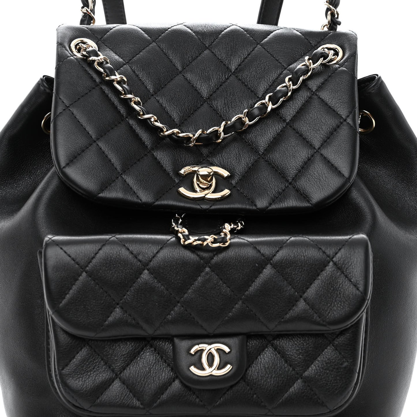 Lambskin Quilted Small Duma Drawstring Backpack Black