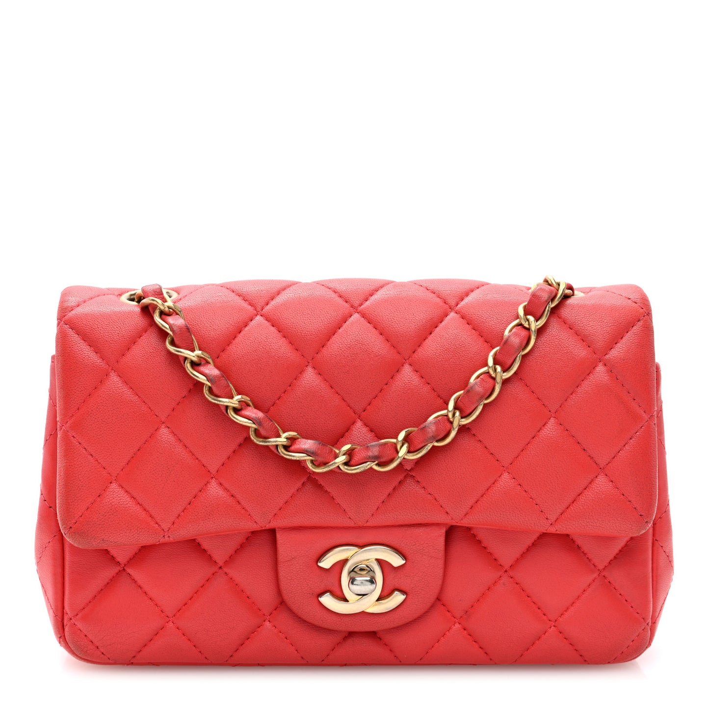 Lambskin Quilted Mini Rectangular Flap Red