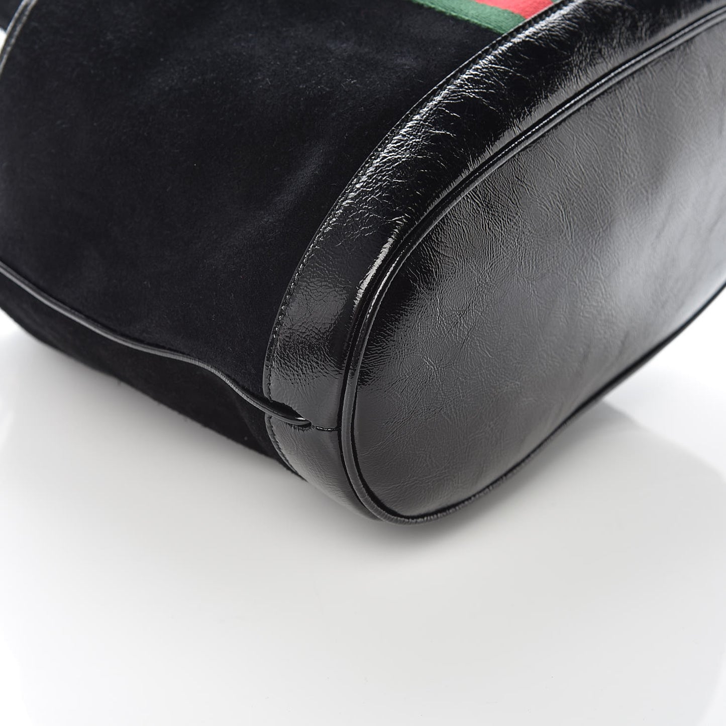 Suede Patent Web Medium Rajah Bucket Bag Black