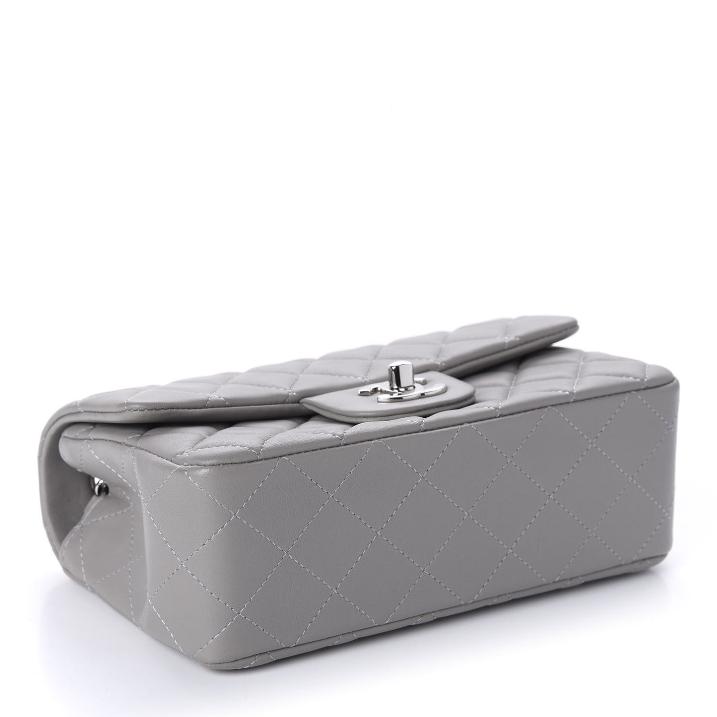 Lambskin Quilted Mini Rectangular Flap Grey