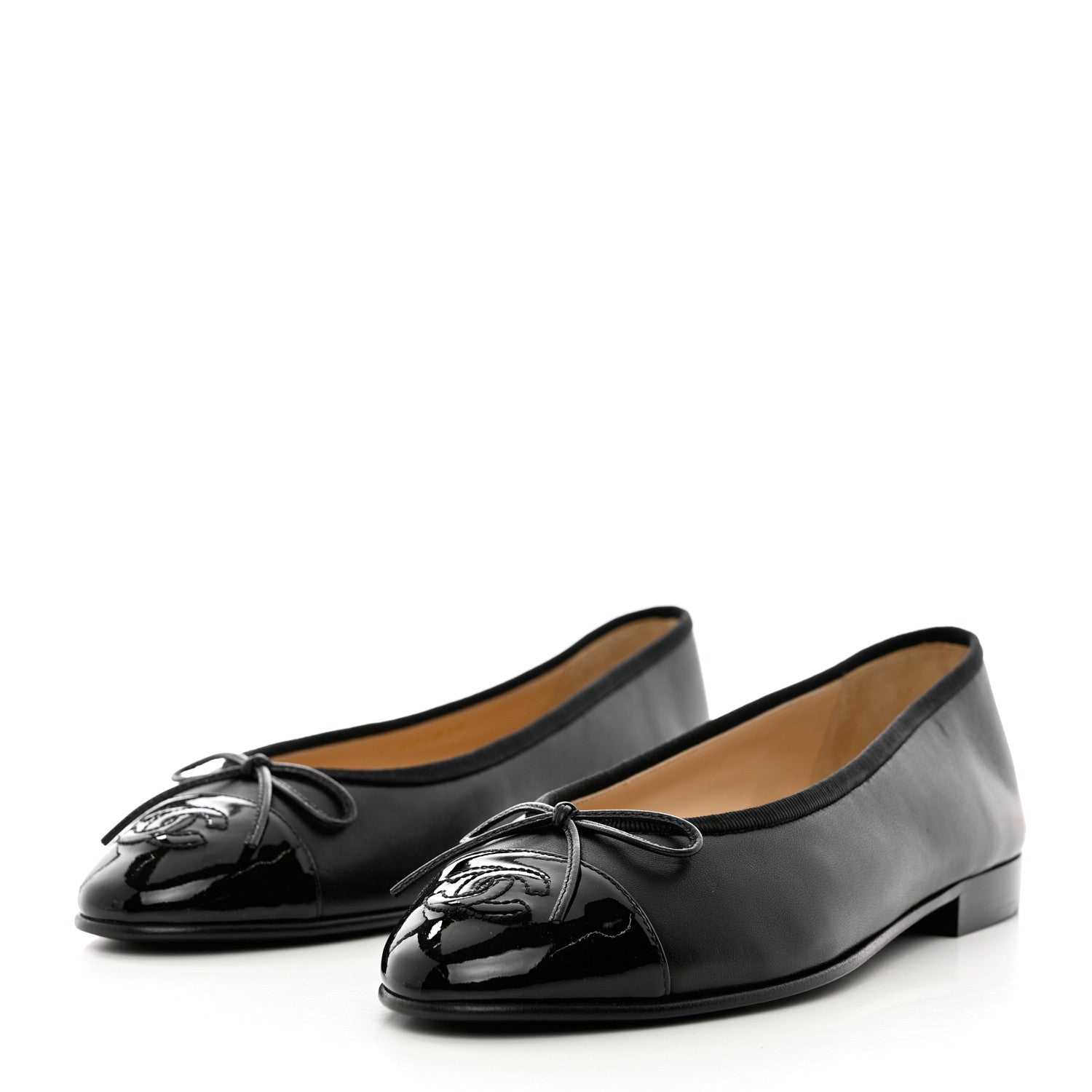 Chanel Lambskin Patent Cap Toe Ballerina Flats 36.5 Black 3 of 10