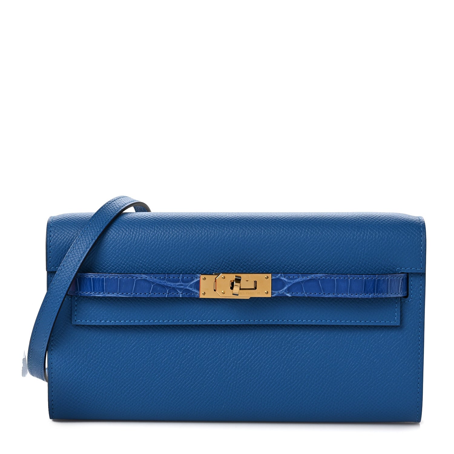 Hermes Epsom Shiny Alligator Touch Kelly Wallet To Go Mykonos Bleu Zellige 1 of 8
