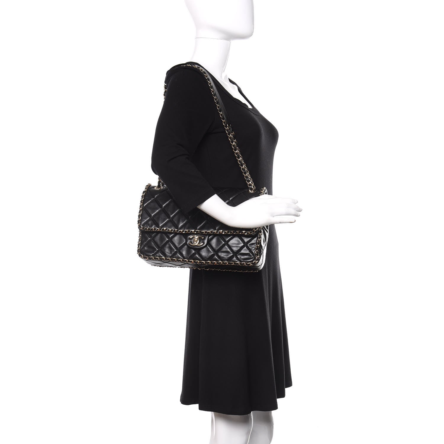 Chanel Crumpled Calfskin Quilted Large Chain All Over Flap Bag Black 2 of 12