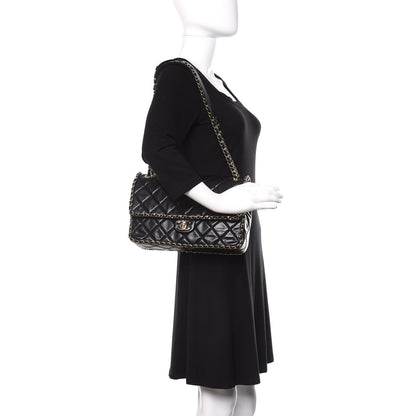 Chanel Crumpled Calfskin Quilted Large Chain All Over Flap Bag Black 2 of 12