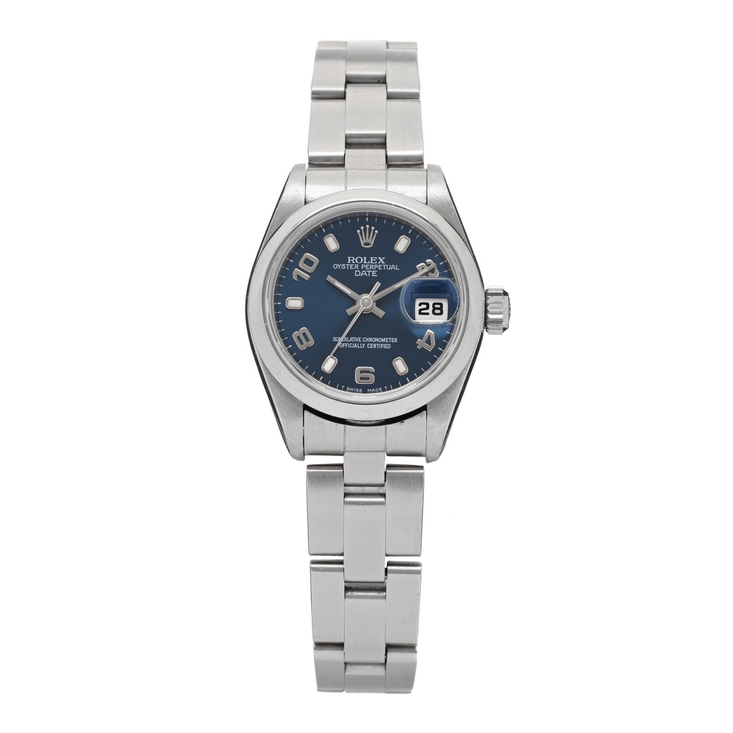 Rolex Stainless Steel 26mm Oyster Perpetual Date Watch Blue 69160 1 of 4