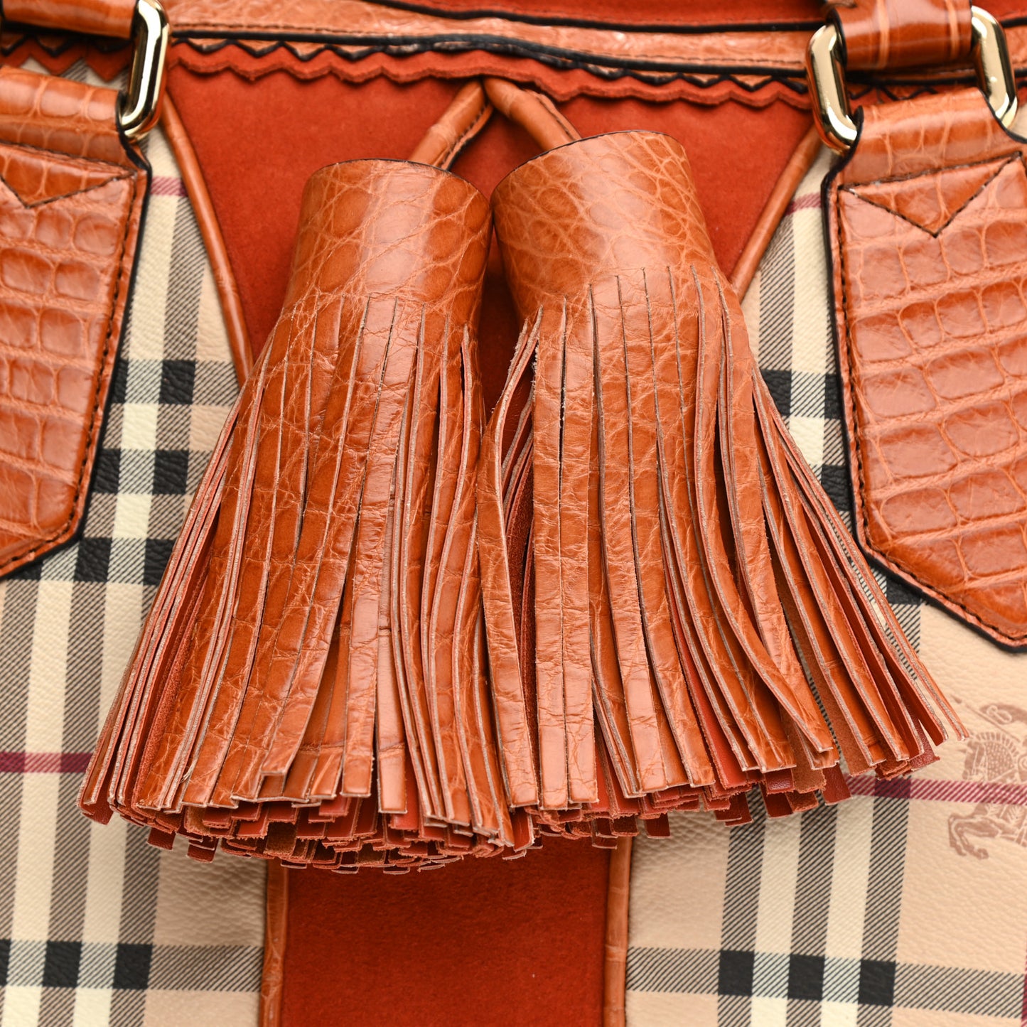 Haymarket Check Suede Prorsum Tassel Bowling Bag Tangerine