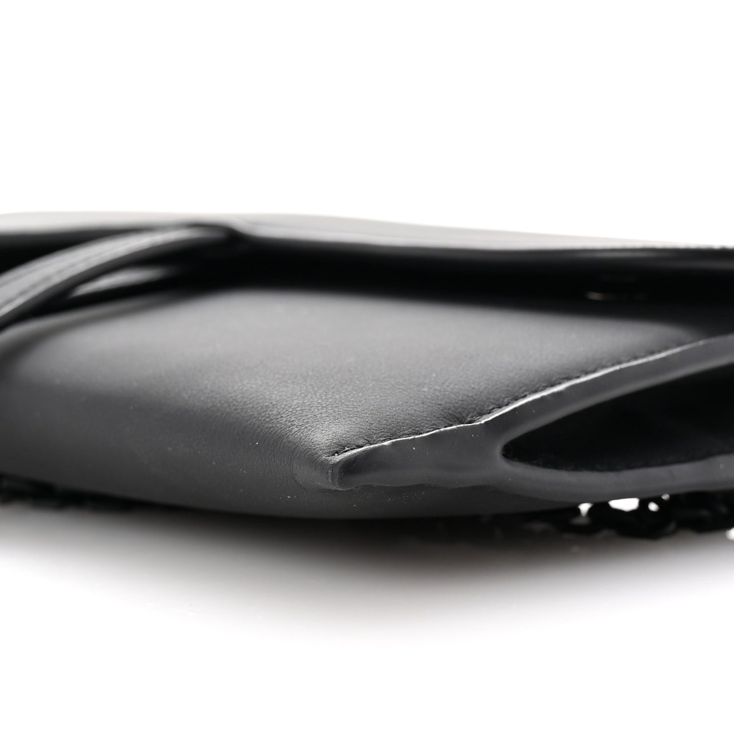 Ultra Matte Calfskin Saddle Chain Wallet Pouch Black