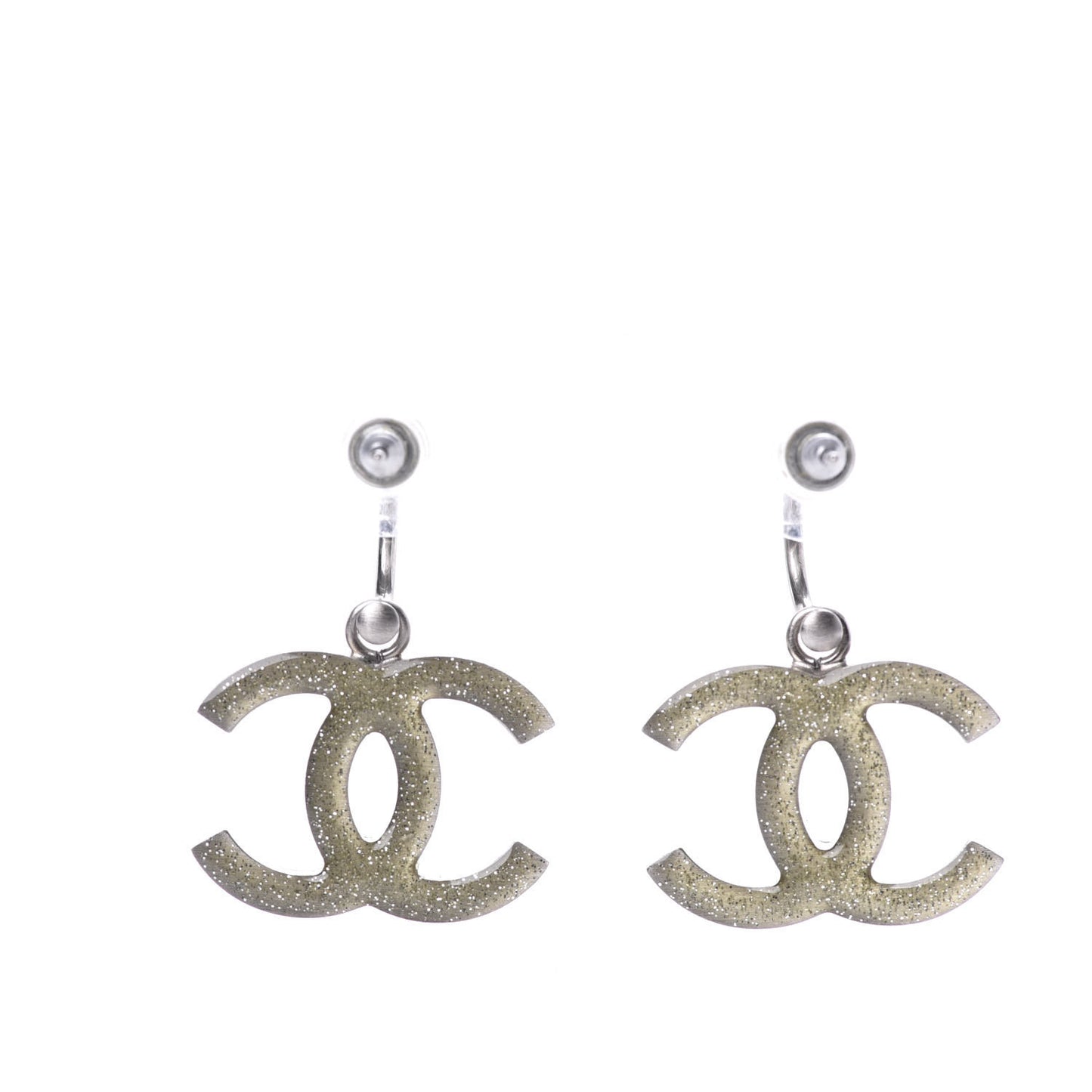 Baguette Crystal CC Dangle Earrings Silver