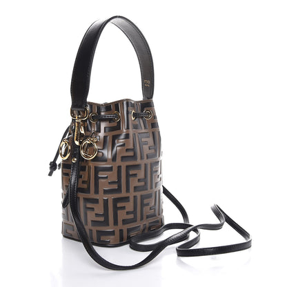 Fendi Vitello Liberty F is Fendi Bi-Color FF 1974 Embossed Mini Mon Tresor Bucket Bag Maya Black 3 of 8