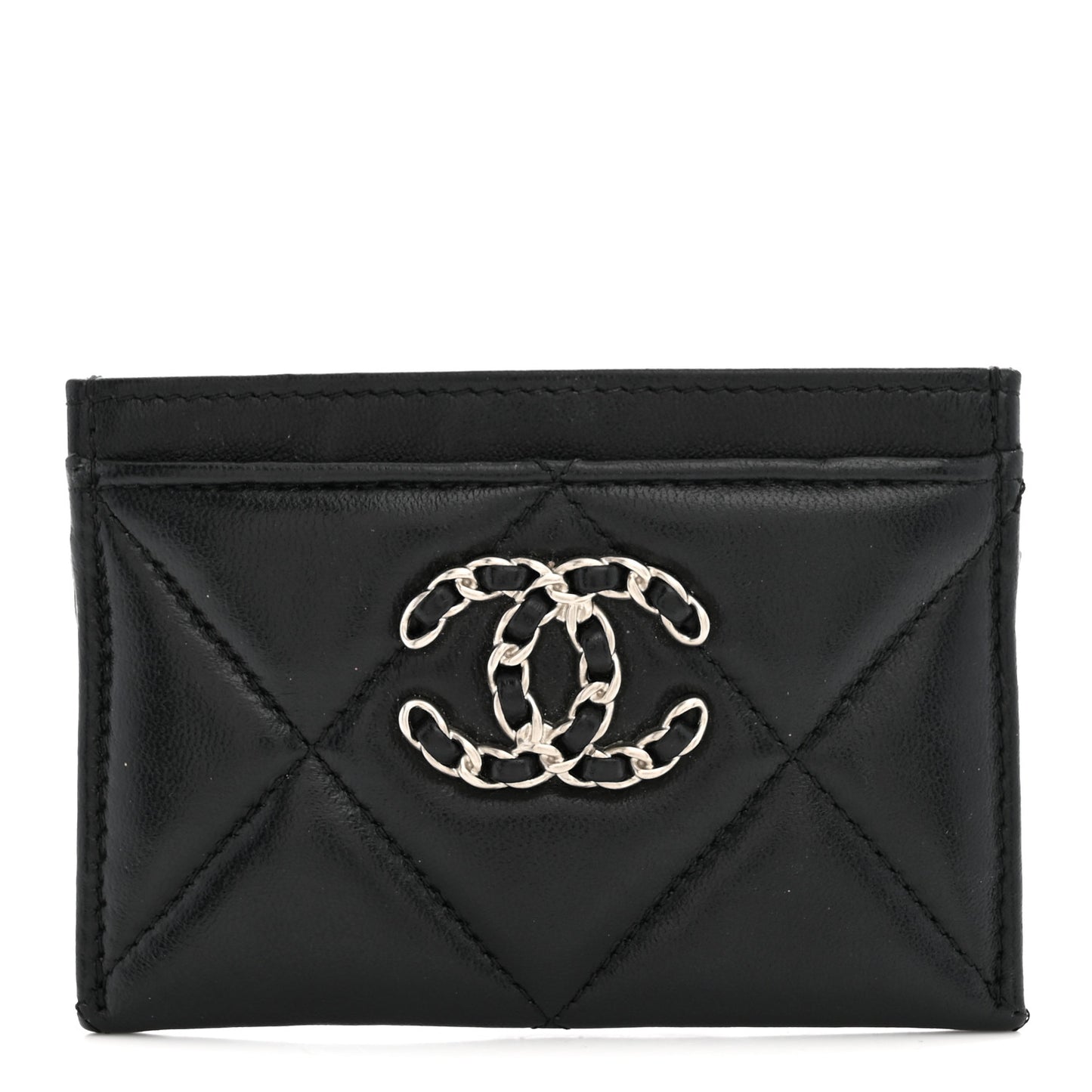 Lambskin Quilted Chanel 19 Card Holder Black