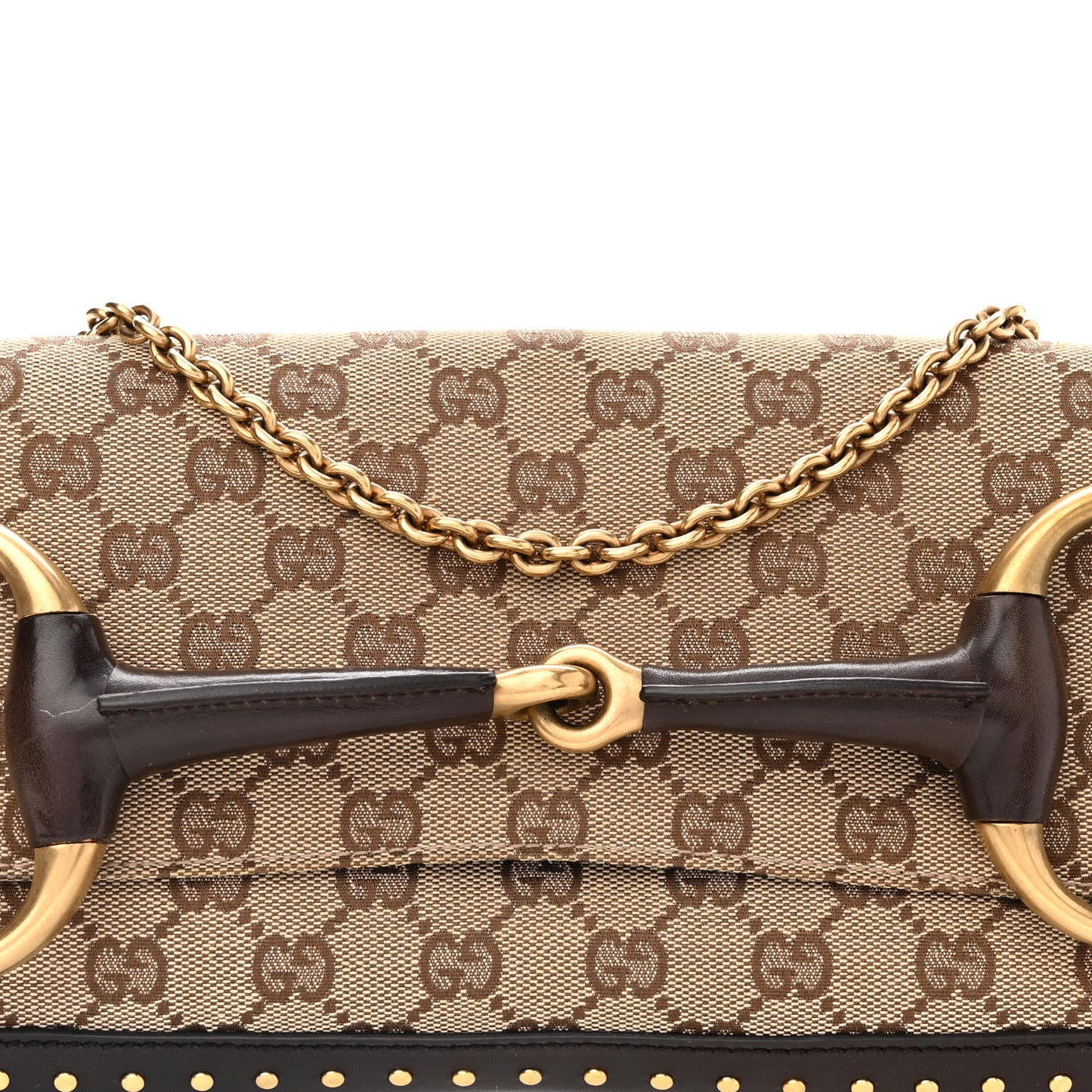 Monogram Studded Horsebit Clutch Dark Brown