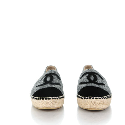 Chanel Tweed Velvet CC Espadrilles 39 Grey Black 2 of 9