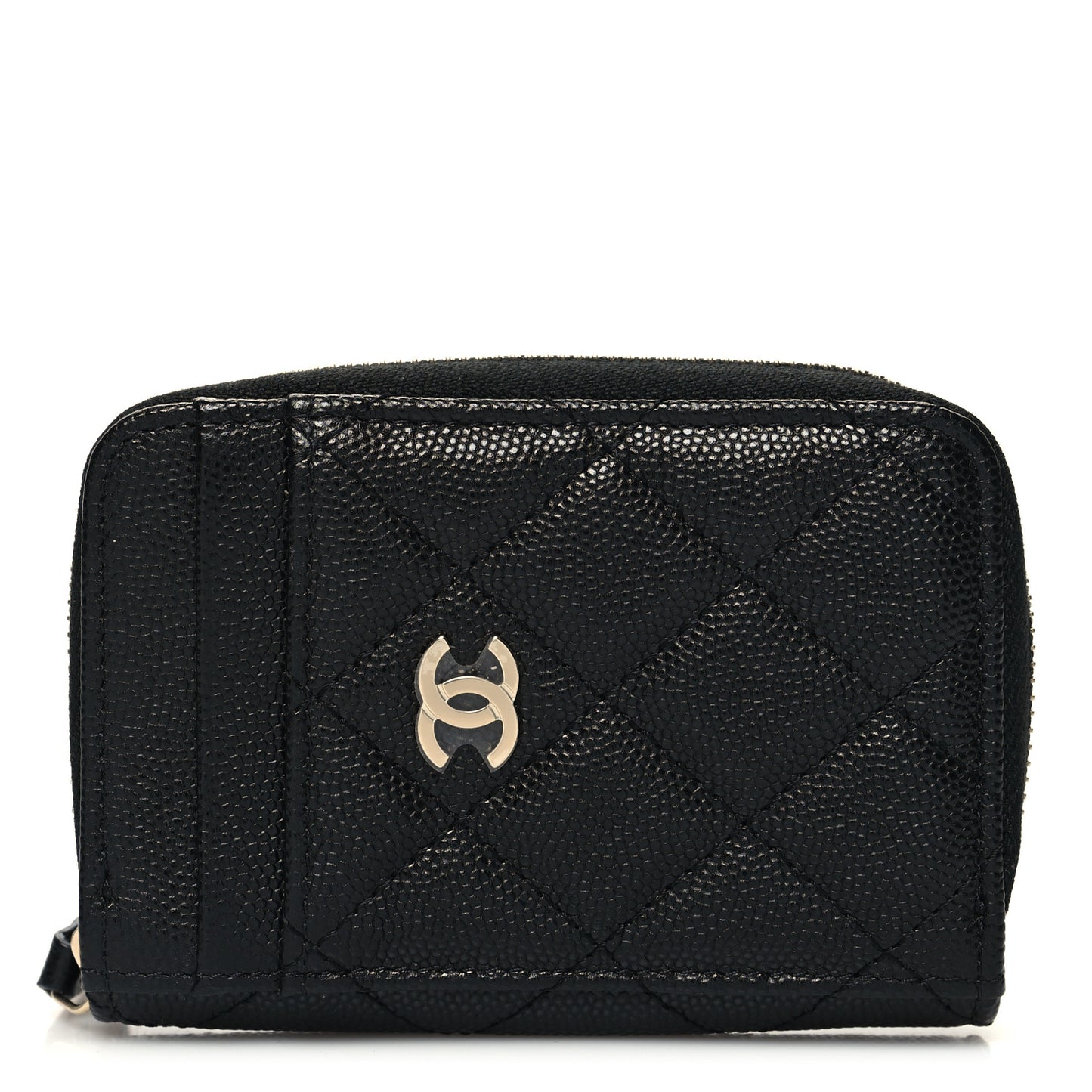 Caviar Quilted Zip Card Holder Black