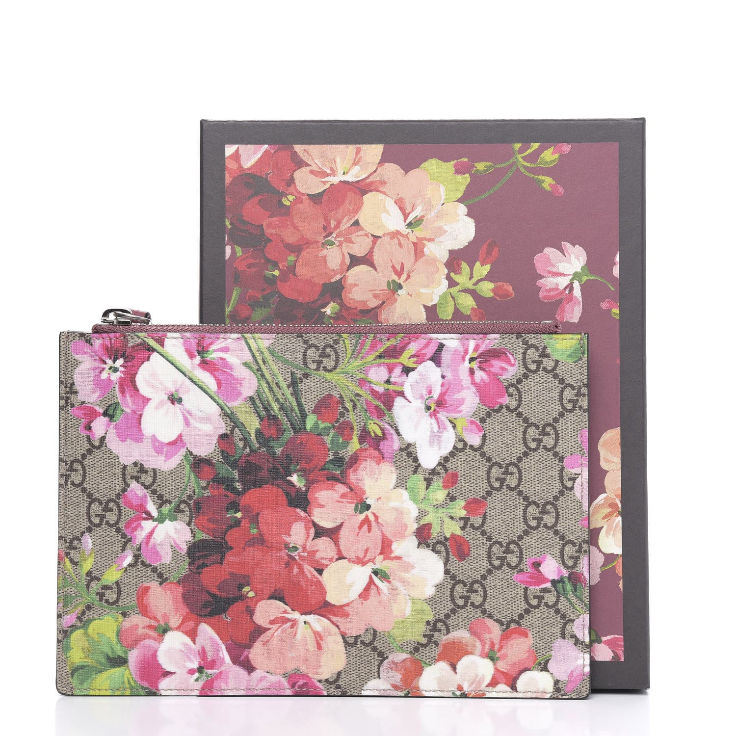 Gucci GG Supreme Monogram Blooms Small Zip Pouch Beige Multicolor Dry Rose 7 of 8