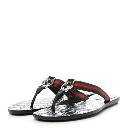 Gucci Nylon Guccissima Web Womens Thong Sandals 37 Green Red Black 3 of 7