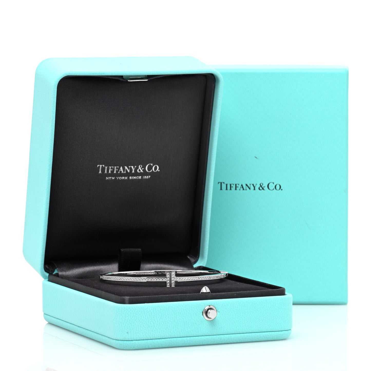 18K White Gold Diamond T Hinged Wire Bangle Bracelet