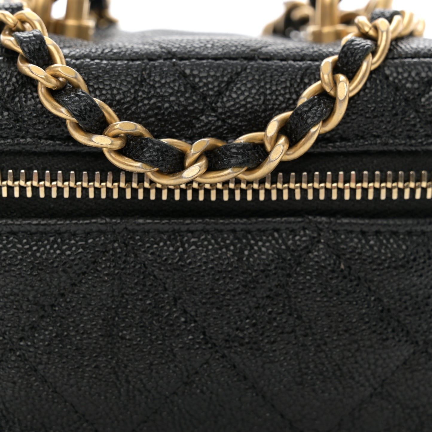 Caviar Quilted Mini Top Handle Vanity With Chain Black