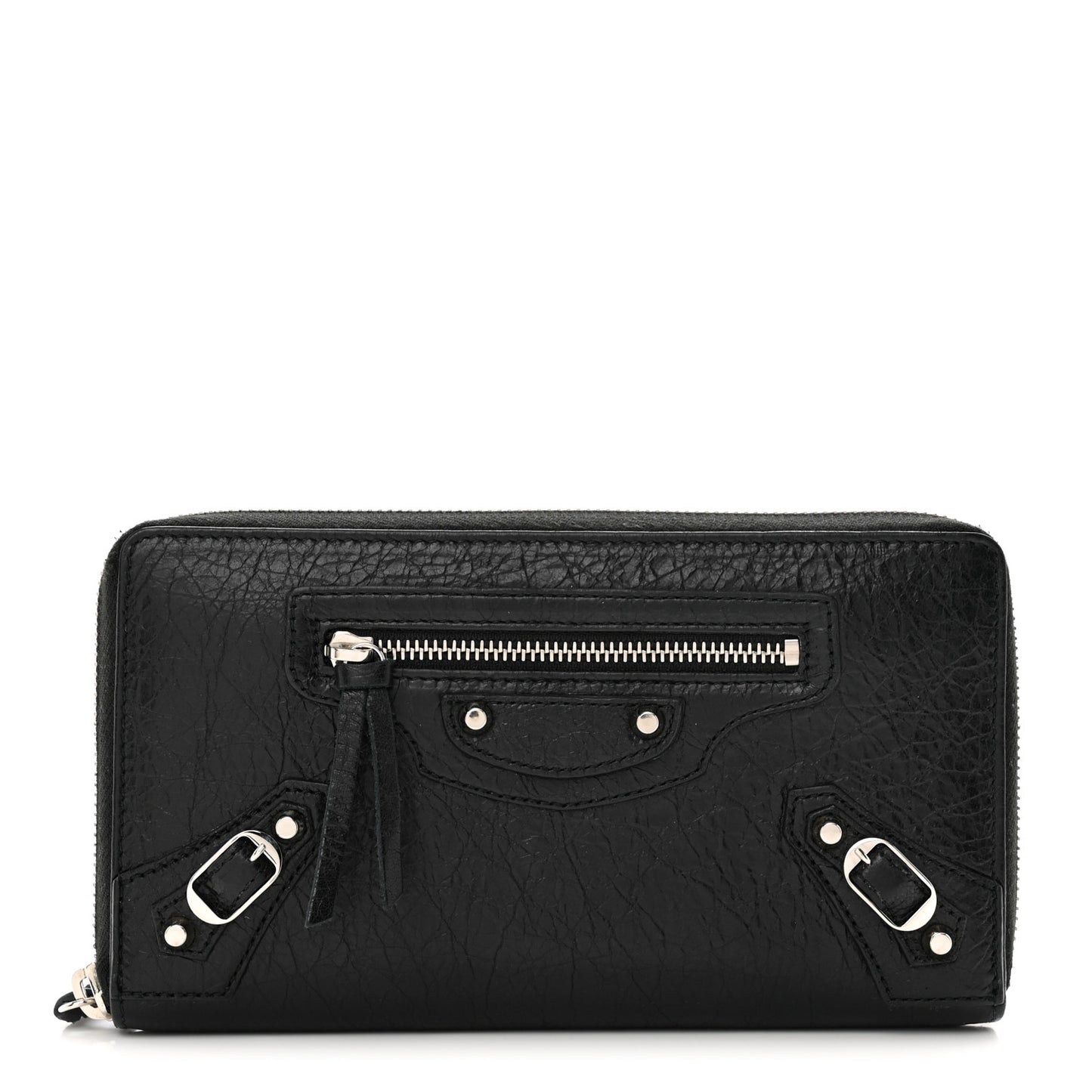 Agneau Classic Silver Hardware Continental Zip Around Wallet Black