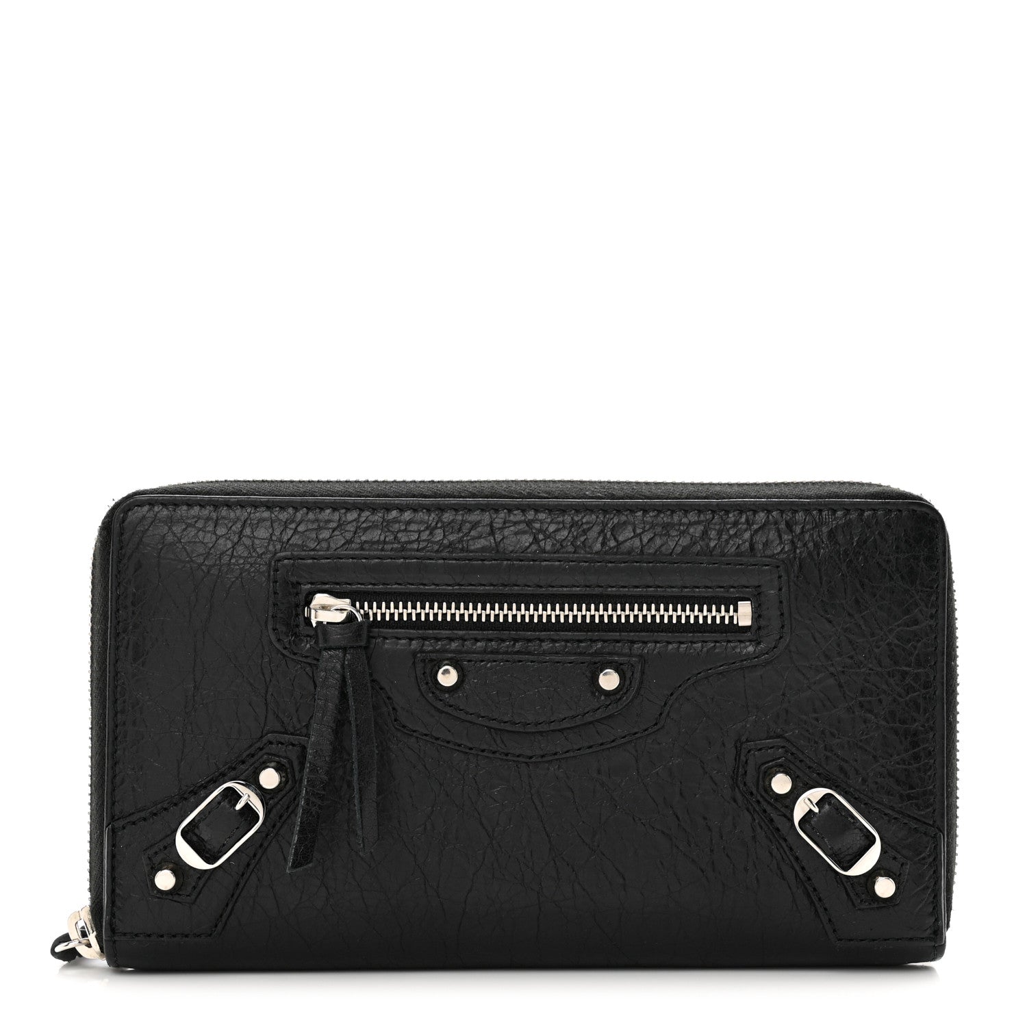 Balenciaga Agneau Classic Silver Hardware Continental Zip Around Wallet Black 1 of 8