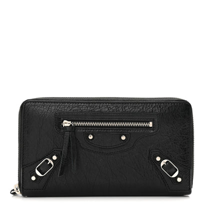 Balenciaga Agneau Classic Silver Hardware Continental Zip Around Wallet Black 1 of 8