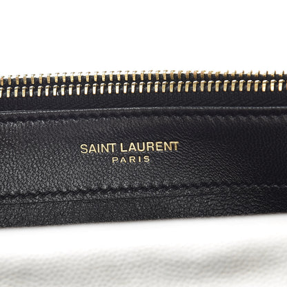 Saint Laurent Metallic Grain De Poudre Matelasse Chevron Monogram Envelope Chain Wallet Piombo Black 6 of 9