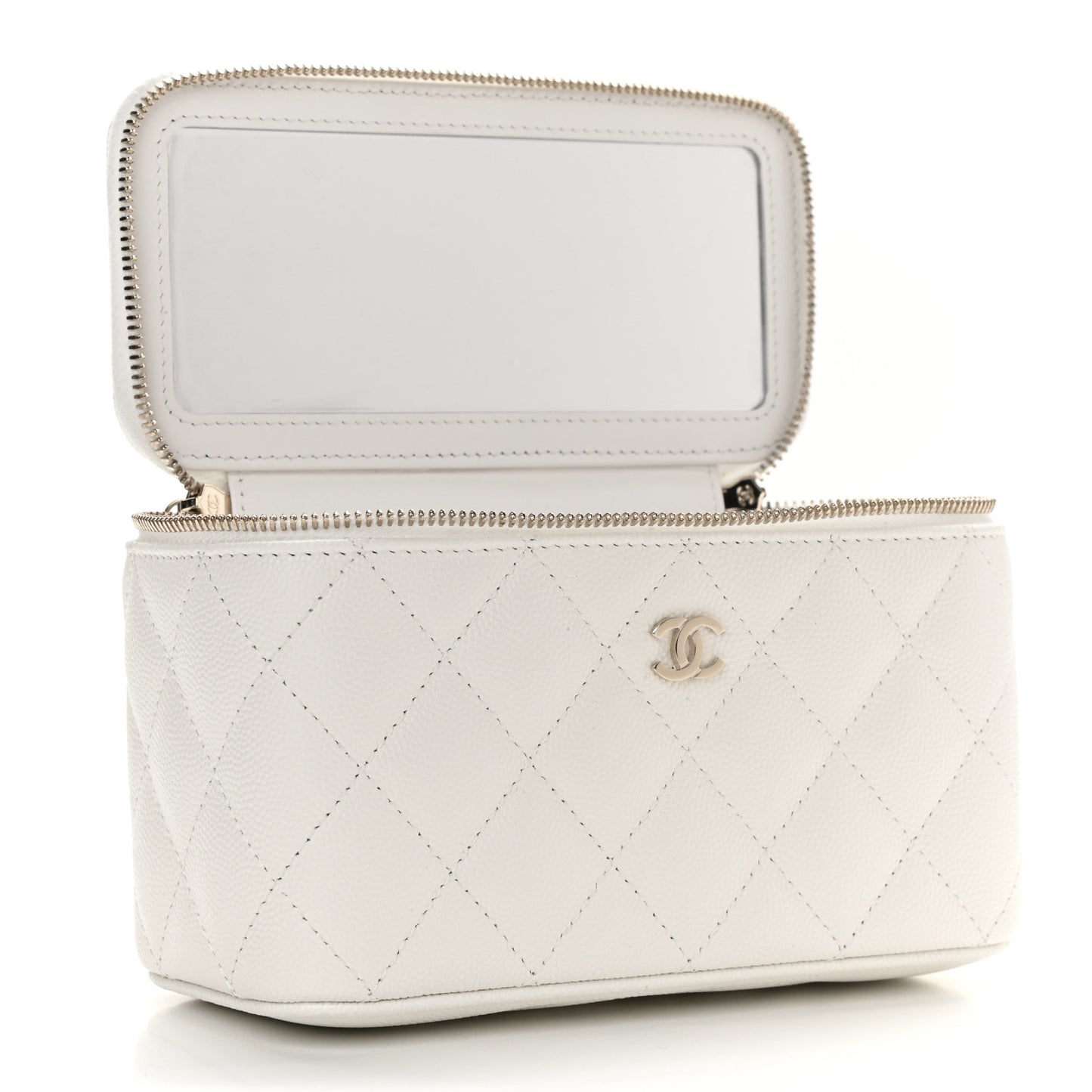 Caviar Quilted Small Vanity Case With Chain White