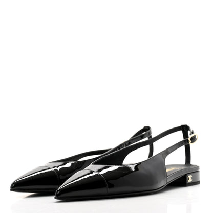 Chanel Patent Calfskin Cap Toe Slingback Flats 39 Black 3 of 9