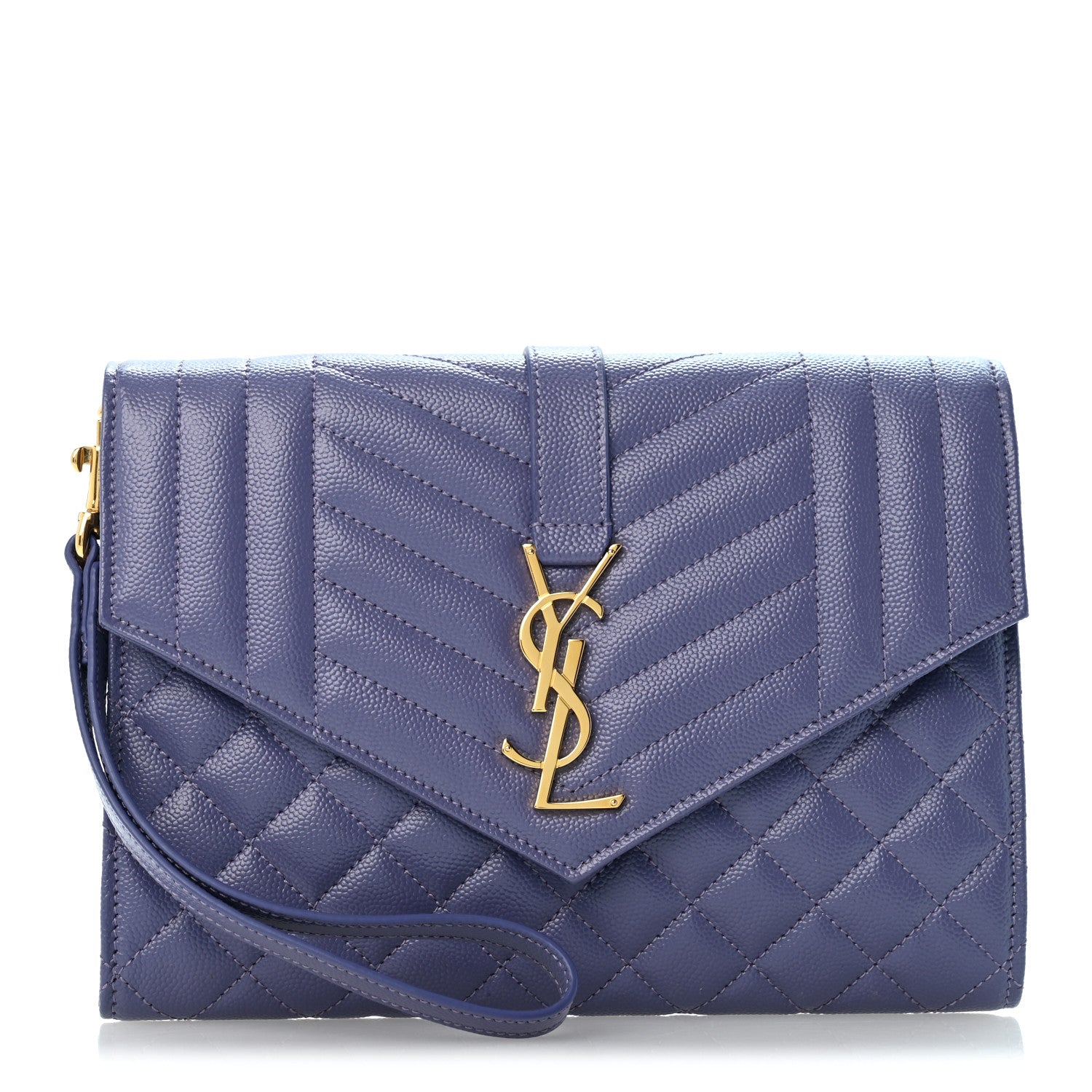 Saint Laurent Grain De Poudre Textured Mixed Matelasse Triquilt Monogram Clutch Dark Wisteria 1 of 11