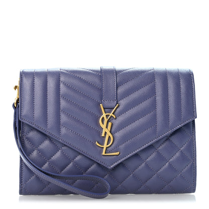 Saint Laurent Grain De Poudre Textured Mixed Matelasse Triquilt Monogram Clutch Dark Wisteria 1 of 11