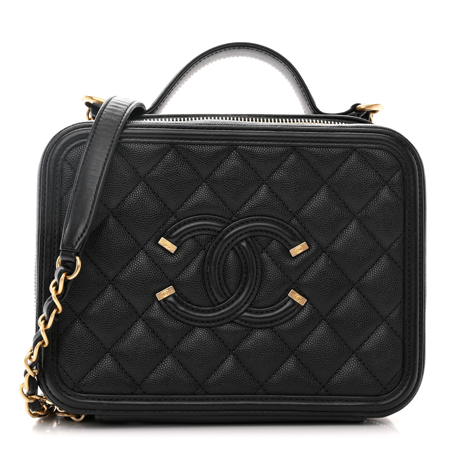 Caviar Quilted Medium CC Filigree Vanity Case Black