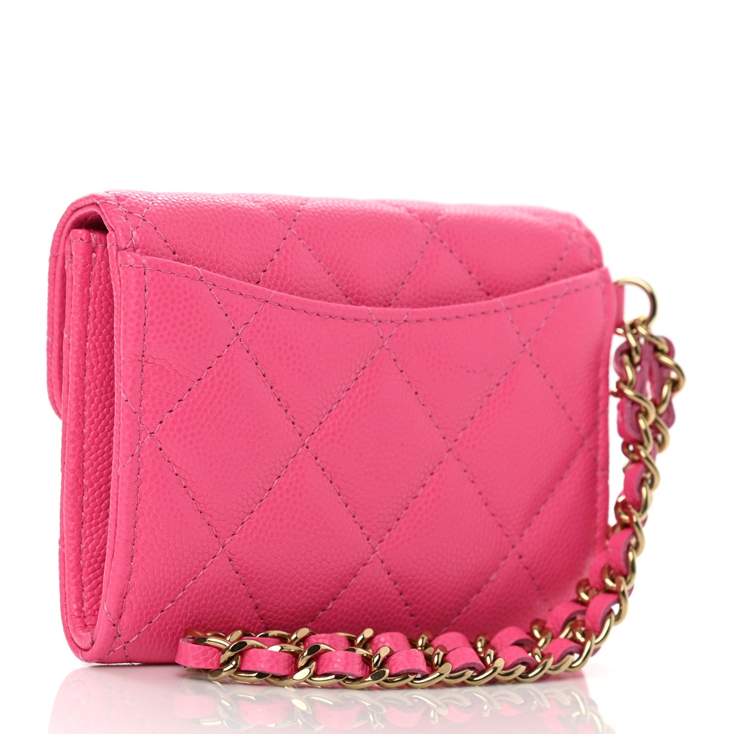 Chanel Caviar Quilted Flap Card Holder Chain Wristlet Rose 3 of 9