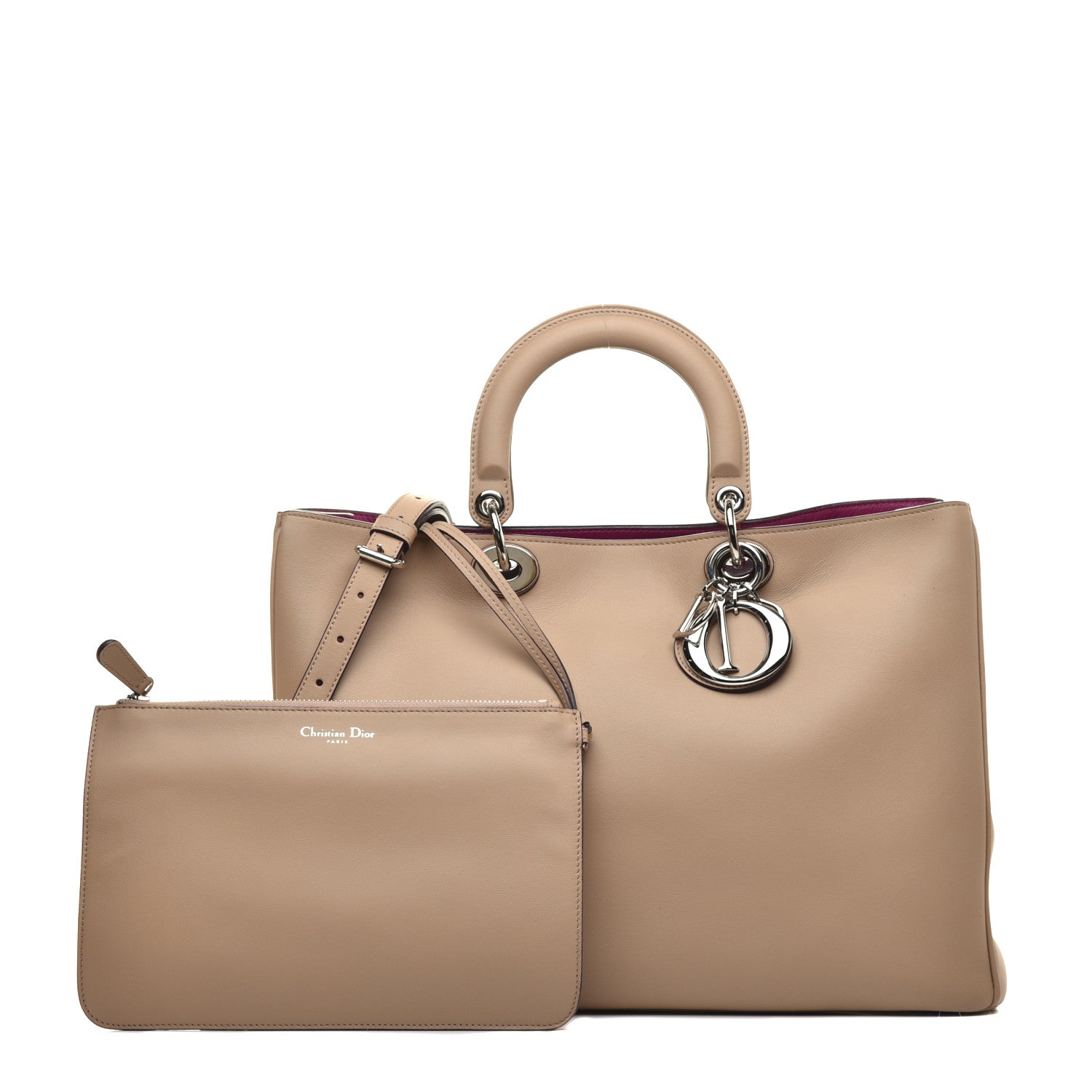 Christian Dior Smooth Calfskin Large Diorissimo Tote Beige Fuchsia 1 of 8