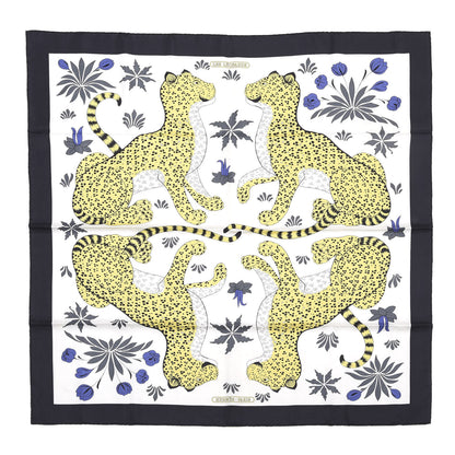 Hermes Silk Les Leopards Scarf 90 Black Blanc Jaune D'Or 1 of 3