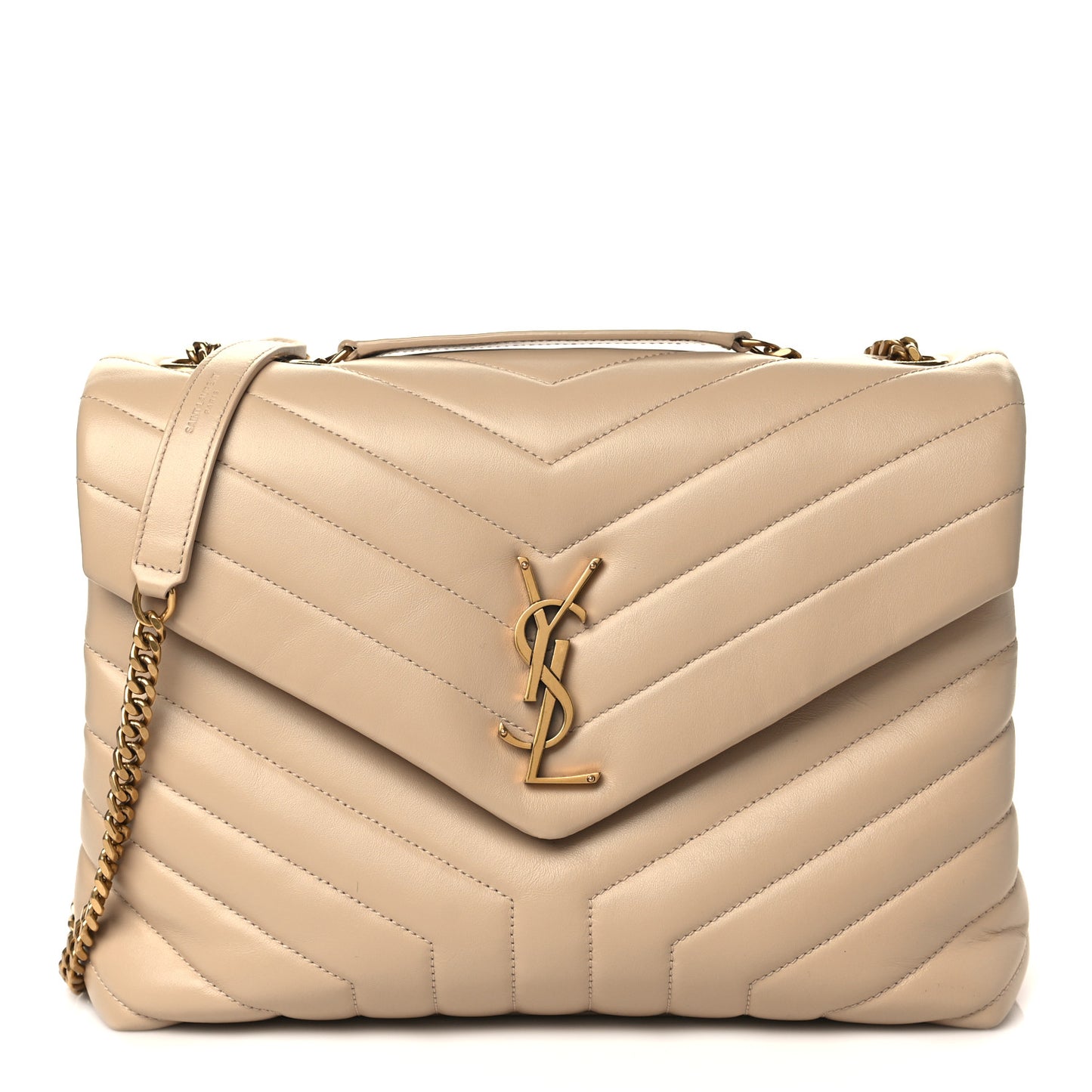 Calfskin Y Quilted Monogram Medium Loulou Chain Satchel Dark Beige