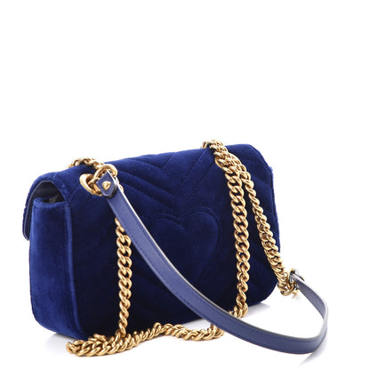Gucci Velvet Matelasse Mini GG Marmont Shoulder Bag Cobalt Blue 3 of 8