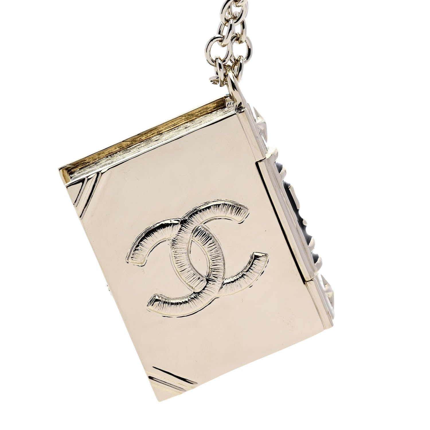 Chanel Metal CC Lion Book Locket Necklace Gold 7 of 10