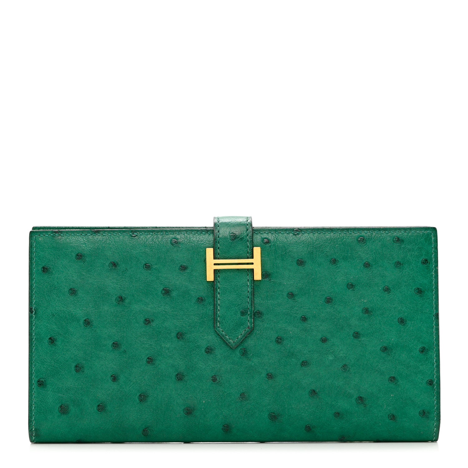Hermes Ostrich Bearn Gusset Wallet Vert Vertigo 1 of 6