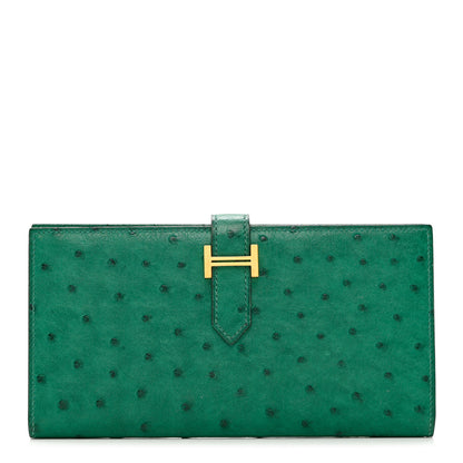Hermes Ostrich Bearn Gusset Wallet Vert Vertigo 1 of 6