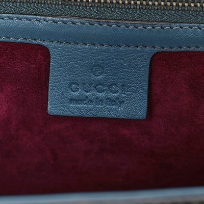 Gucci Calfskin Lizard Embossed Medium New Bamboo Top Handle Bag Blue 5 of 11