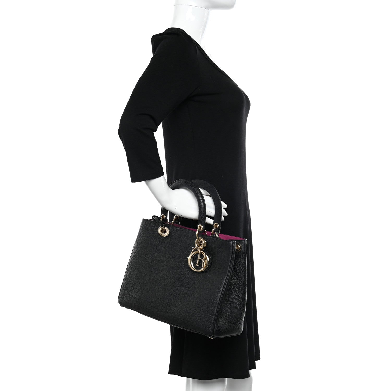 Christian Dior Bullcalf Medium Diorissimo Tote Black Rose Indien 2 of 12