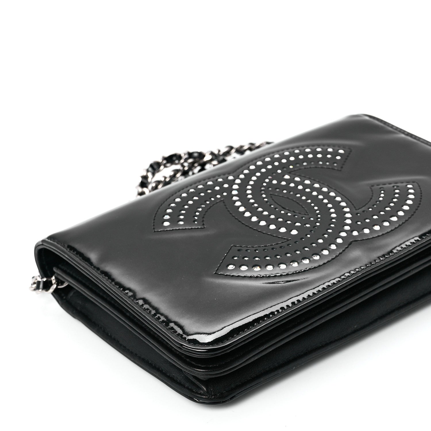 Chanel Patent Strass Wallet On Chain WOC Black 11 of 12