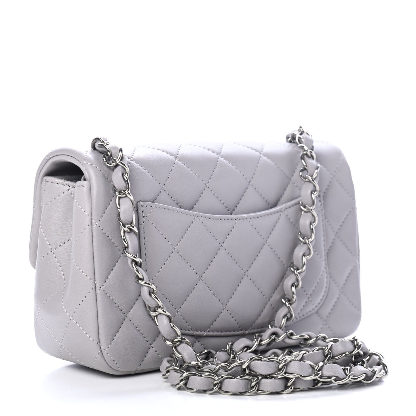 Lambskin Quilted Mini Rectangular Flap Grey