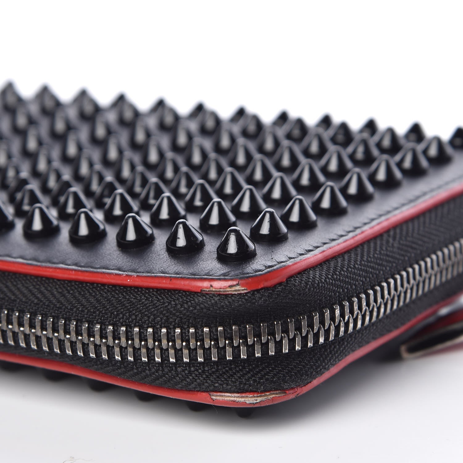 Christian Louboutin Calfskin Panettone Spiked Zip Around Wallet Black 9 of 15
