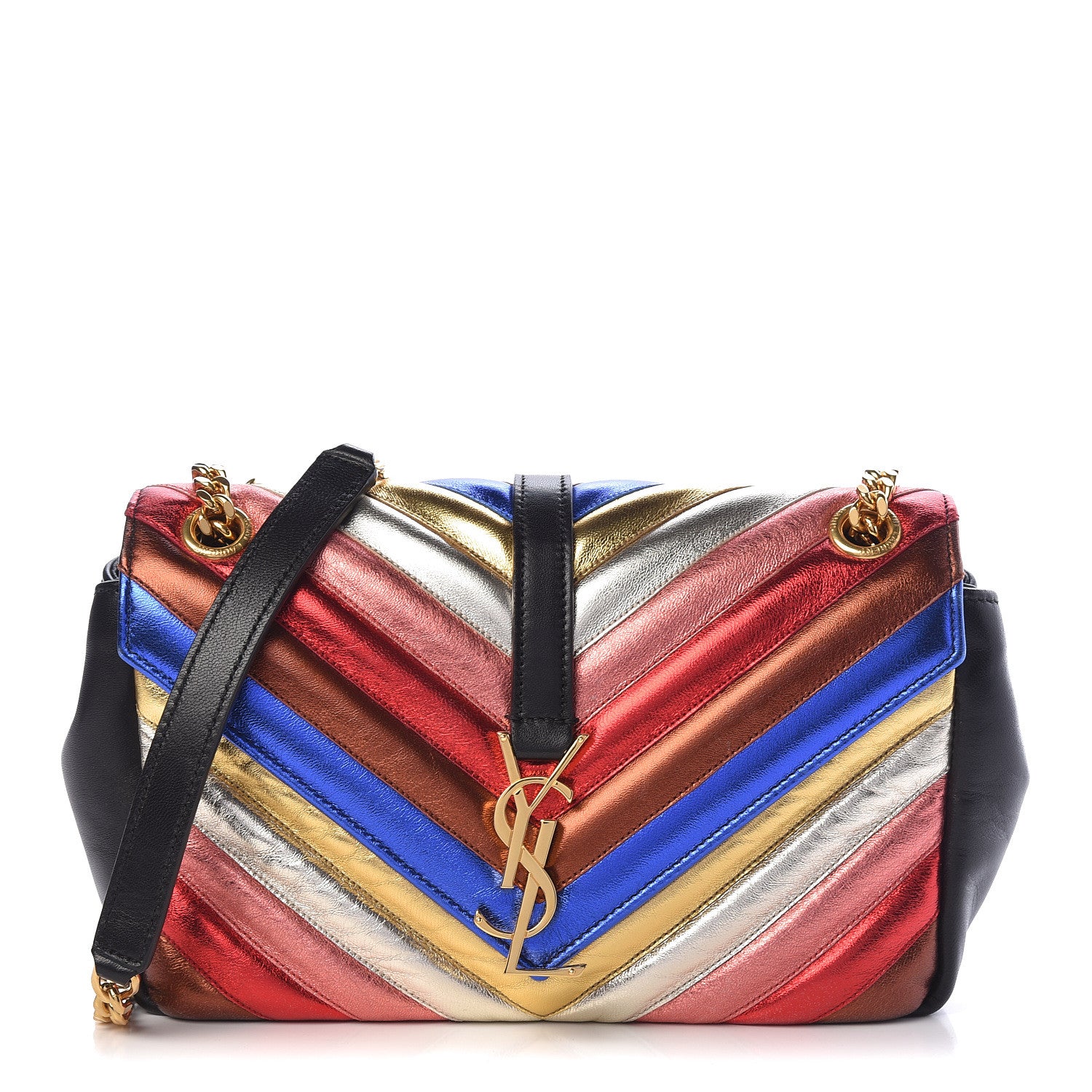 Saint Laurent Metallic Calfskin Matelasse Chevron Monogram Medium College Satchel Multicolor 1 of 10