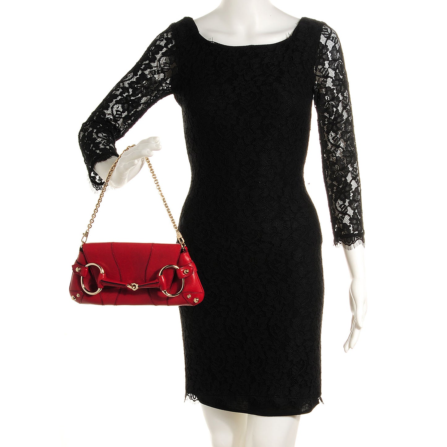 Calfskin Small Horsebit Chain Clutch Red