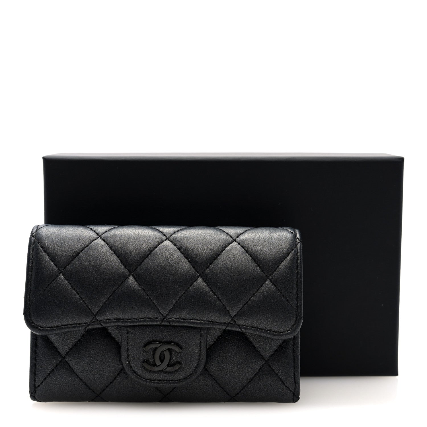 Chanel Pearly Lambskin Quilted Flap Card Holder Wallet So Black 8 of 8